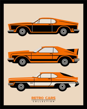 Retro car collection flat illustration vector classic vehicle vintage old era printable