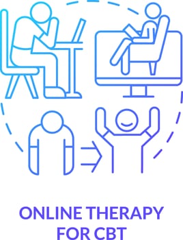 2D online therapy for CBT thin line gradient icon concept, isolated vector, blue illustration representing online therapy. vector