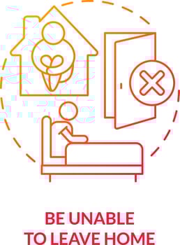 2D be unable to leave home thin line gradient icon concept, isolated vector, red illustration representing online therapy. vector