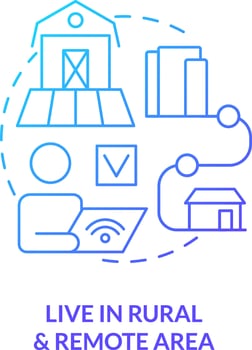 2D live in rural and remote area thin line gradient icon concept, isolated vector, blue illustration representing online therapy. vector