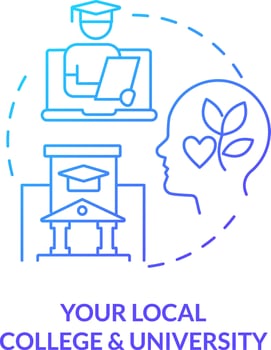 2D your local college and university thin line gradient icon concept, isolated vector, blue illustration representing online therapy. vector