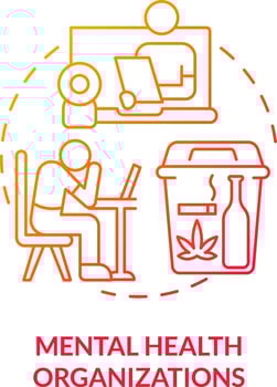 2D mental health organizations thin line gradient icon concept, isolated vector, red illustration representing online therapy. vector