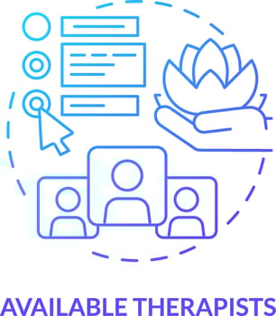 2D available therapists thin line gradient icon concept, isolated vector, blue illustration representing online therapy. vector