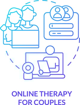 2D online therapy for couples thin line gradient icon concept, isolated vector, blue illustration representing online therapy. vector