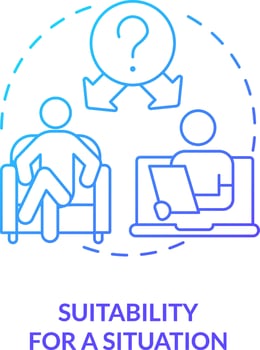2D suitable for a situation thin line gradient icon concept, isolated vector, blue illustration representing online therapy. vector