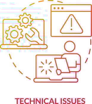2D technical issues thin line gradient icon concept, isolated vector, red illustration representing online therapy. vector