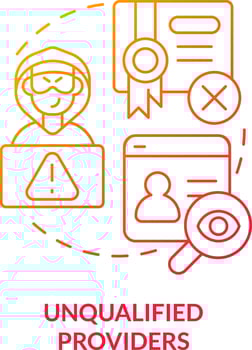 2D unqualified providers thin line gradient icon concept, isolated vector, red illustration representing online therapy. vector