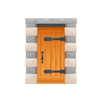 Medieval castle wooden door gate with stone arch vector