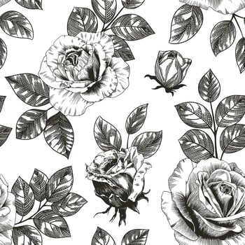 Abstract modern floral seamless pattern with hand drawn flower in Toile de jouy style. Retro elegance repeat print. Vintage design for fabric, wallpaper or wrapping vector