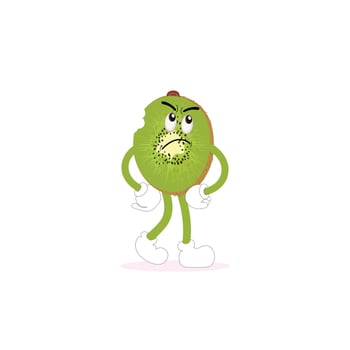 Kiwi fruit cartoon character with greenish brown fuzzy skin and pointing hand gesture,for agriculture or fresh food design. Kiwi fruit vector characters, Cartoon cute Kiwi fruit cartoon emoticons.