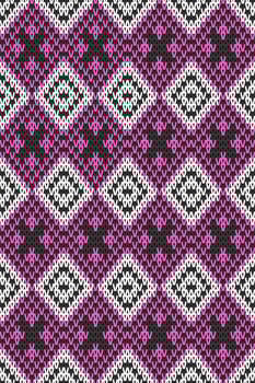 Seamless knitted fabric pattern, pink, white, black pattern, vector illustration.