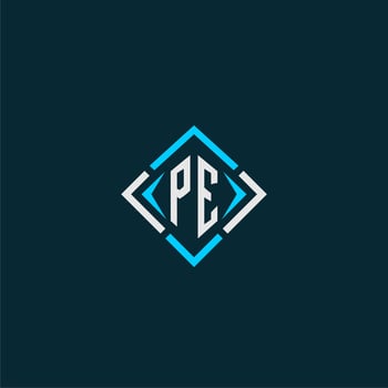 PE initial monogram logo with square style design vector
