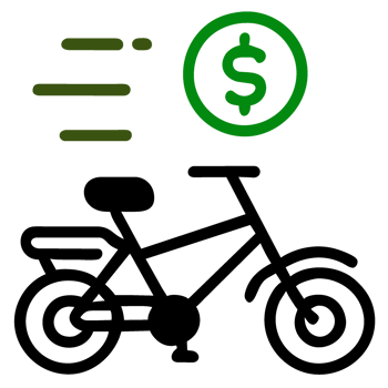 Paying for City bike rentals icon, Bicycle with dollar sign png