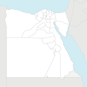 Vector blank map of Egypt with governorates or provinces and administrative divisions, and neighbouring countries. Editable and clearly labeled layers.