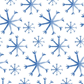 Seamless pattern of hand drawn snowflakes in trendy blue. Design concept for wrapping or wallpaper vector