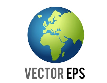 Vector globe showing Europe and Africa in green against blue ocean icon