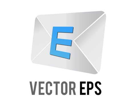 Vector back of white envelope icon envelope imprinted with a capital blue letter E
