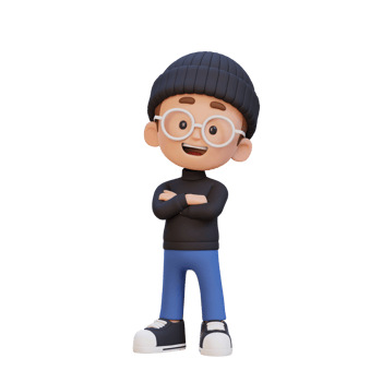 3D cute kid character in confident pose crossed hand png