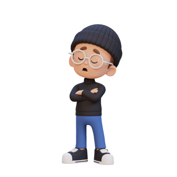 3D cute kid character rejection pose png