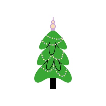 Vector decorated new year tree modern cartoon Christmas fir with xmas new year decorations, illustration