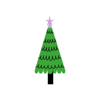 Vector decorated new year tree modern cartoon Christmas fir with xmas new year decorations, illustration