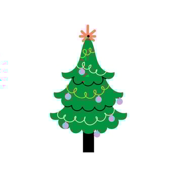Vector decorated new year tree modern cartoon Christmas fir with xmas new year decorations, illustration