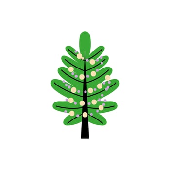 Vector decorated new year tree modern cartoon Christmas fir with xmas new year decorations, illustration