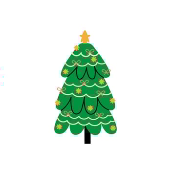 Vector decorated new year tree modern cartoon Christmas fir with xmas new year decorations, illustration