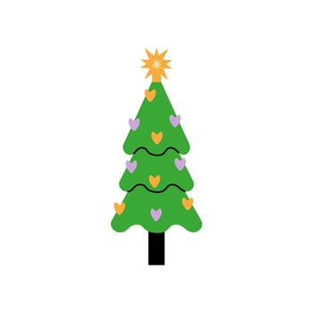 Vector decorated new year tree modern cartoon Christmas fir with xmas new year decorations, illustration