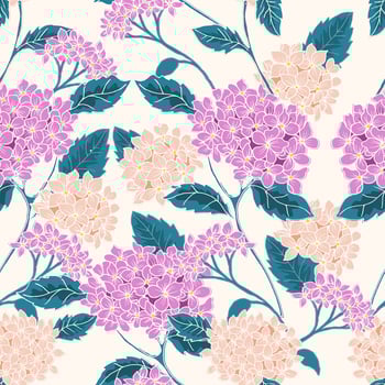 Hand Drawn Vintage Hydrangea Flower Seamless Pattern vector