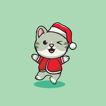 Cute happy cat on christmas cartoon illustration vector