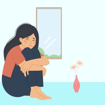 woman sitting on the floor near the window vector