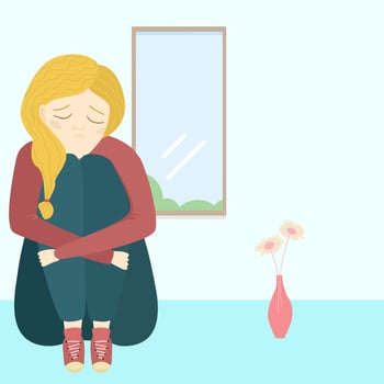 woman sitting on the floor near the window vector