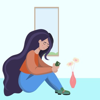 woman sitting on the floor near the window vector