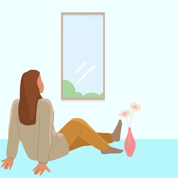 woman sitting on the floor near the window vector