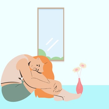 woman sitting on the floor near the window vector