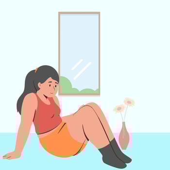 woman sitting on the floor near the window vector