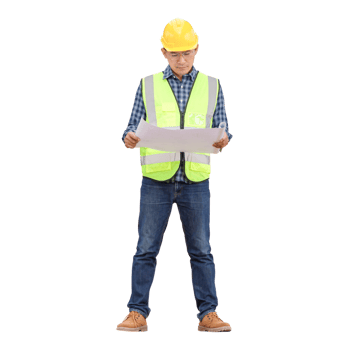 Engineer or architect man in hard hat holding a blueprint at construction site, Construction worker holding plan png