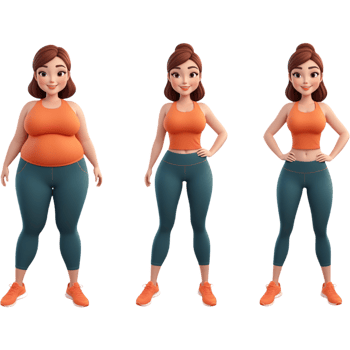 Girl before and after weight loss cartoon. AI Generative png