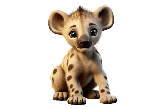 Cute realistic cartoon cub hyena. 3D mascot character. AI generative. png