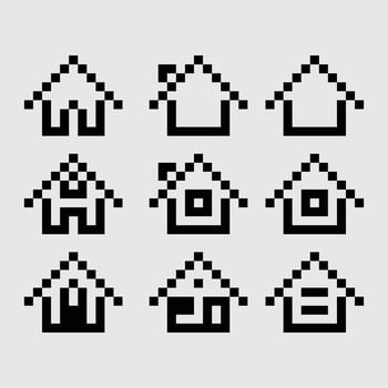 pixel house icon set vector illustration