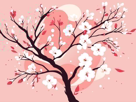 a cherry blossom drawing on pink background vector
