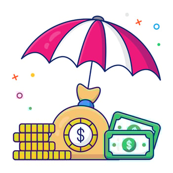 Banknote with umbrella, miscellaneous icon of financial insurance vector
