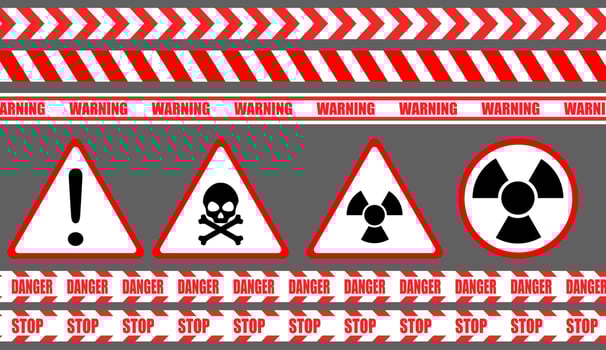 Warning label, warning tape, danger signs vector. vector