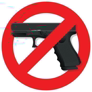 Sign warning against carrying firearms Areas where carrying weapons is prohibited Red prohibition sign overlaid on a firearm, vector illustration.