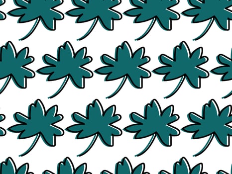 seamless hand-drawn green tropical leaves background pattern vector