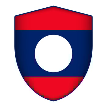 Laos flag in shield shape. Vector illustration.