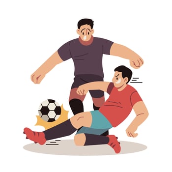 Soccer Player Slides to Block Rival Team Shot Vector Cartoon Illustration