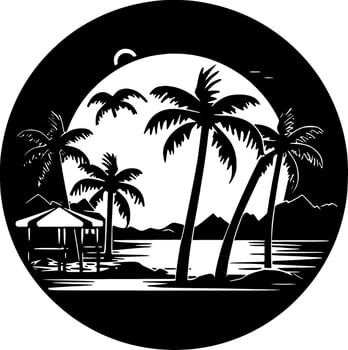 Beach, Black and White Vector illustration