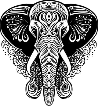 Elephant, Black and White Vector illustration